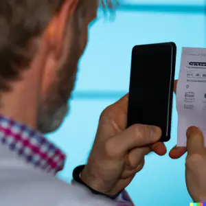 Dall·e 2023 02 08 09.56.56 ein mann fotografiert eine rechnung mit seinem iphone